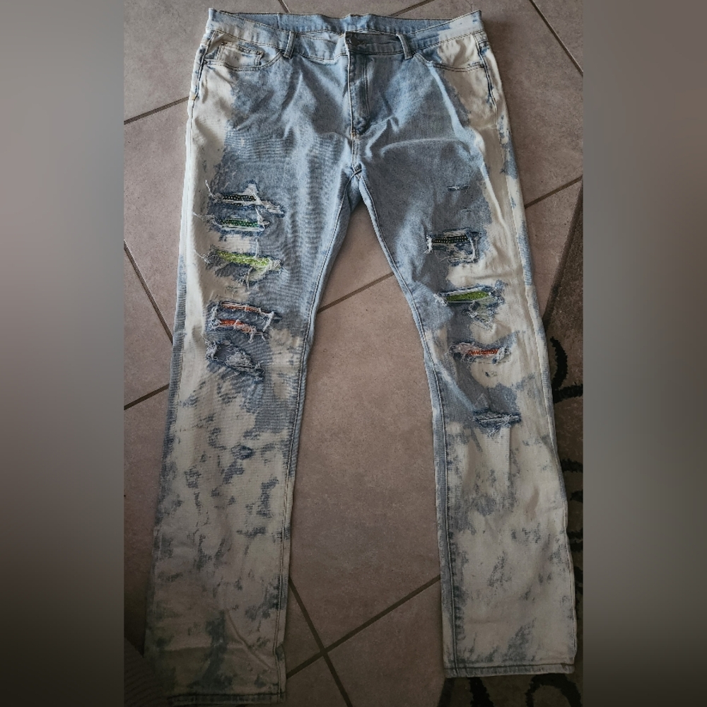 Mens MNML rhinestone distress jeans